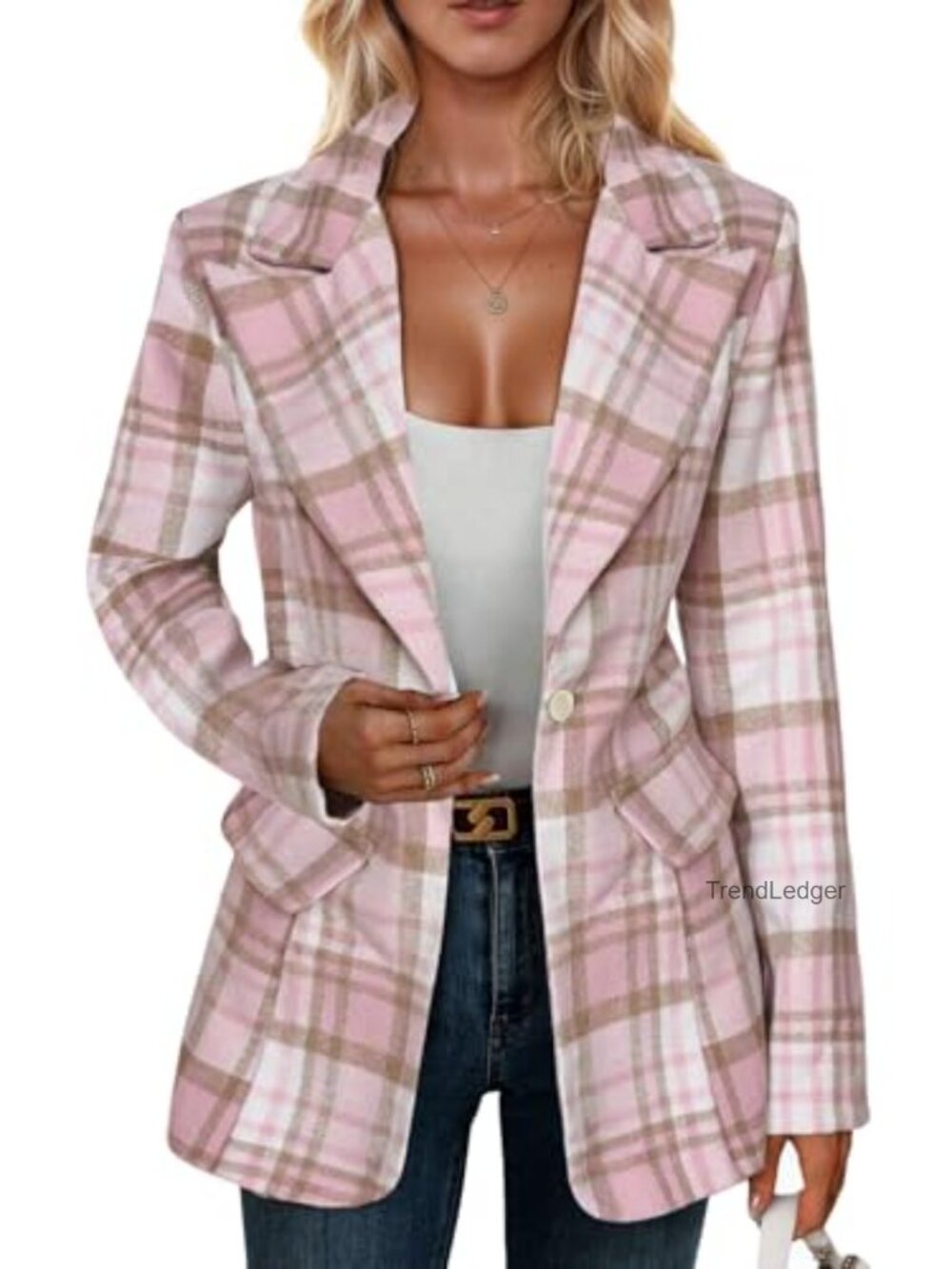 Women's Flannel Plaid Blazer Jacket Fully Lined Soft Slim Lightweight Casual - Picture 2 of 7
